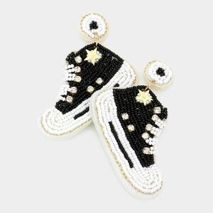 NEW White Black Converse Sneaker Shoe Beaded Earrings